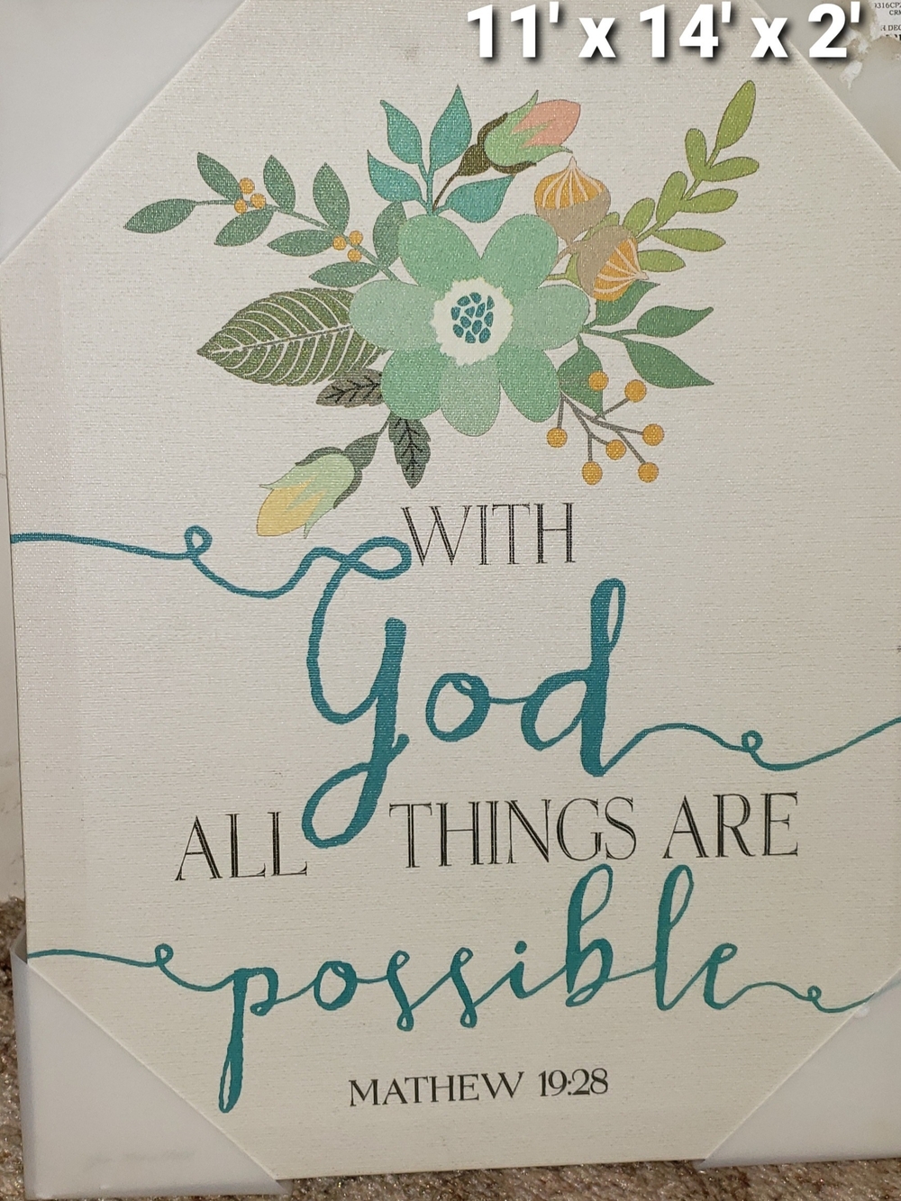 Faith-Inspired 'With God All Things Are Possible' Wall Art - Teal and Green